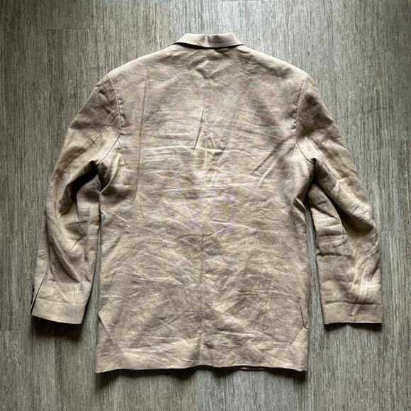 Vintage The Sharper Image Tan 100% Linen Single Breast Jacket Blazer Size Large - Picture 5 of 7